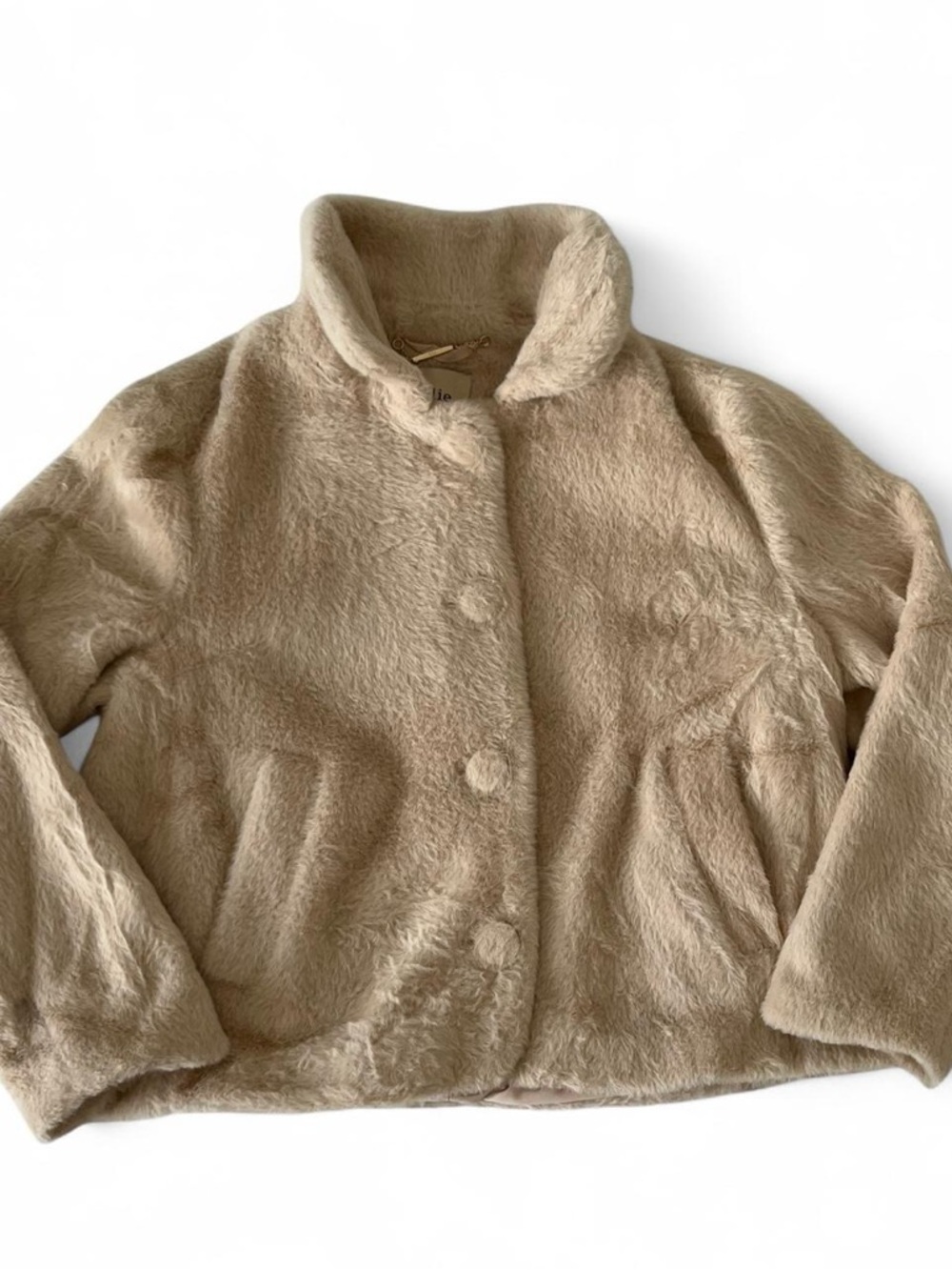 Elie Tahari Plush Faux Fur Jacket in Light Beige